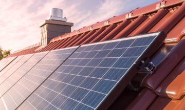 solar panesl or photovoltaic plant on the roof of a house